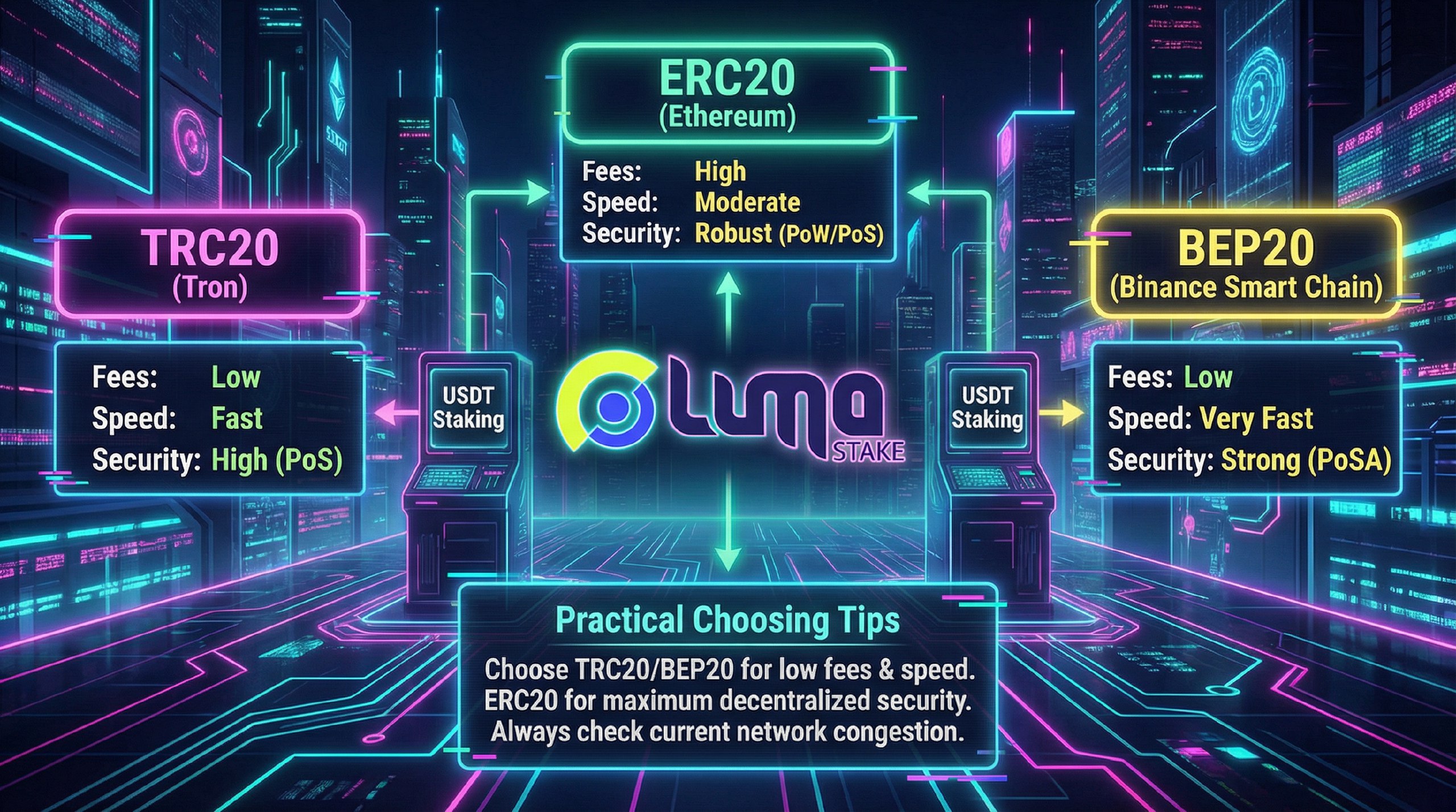 Best Networks for USDT Staking: TRC20 vs ERC20 vs BEP20